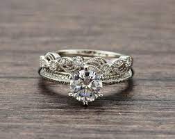 Free Shipping Wedding Set In 18k White Gold And Art Deco Etsy Diamond Wedding Rings Sets White Gold Engagement Rings Set Diamond Alternative Engagement Ring