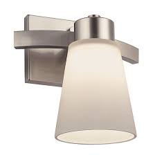 This transitional style white glass and satin nickel wall sconce is ideal for a bathroom or hallway. Style Selections Bathroom Wall Sconce Steel 1 Light Nickel 21430 Rona