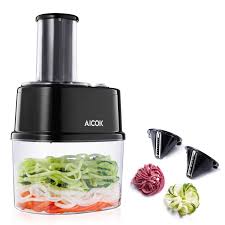 Aicok Decoupe Legumes Electrique Coupe Legumes 2 Lames En Acier Inoxydable Interchangeables Concu Pour Spaghet Coupe Legumes Decoupe Legume Acier Inoxydable
