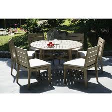 Weathered Gray Eucalyptus Wood Patio Dining Set Round Glades In 2020 Outdoor Patio Table Unique Patio Furniture Outdoor Furniture Style
