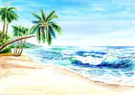 Take the plunge and cool off in our hottest gallery! Tropical Beach Palm Tree Painting Wallpaper Wall Mural