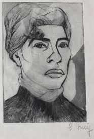 Eberhard Frey Woman Portrait Postwar Signed Aquatint Etching Circa 1955