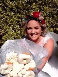 The first dance, the exchanging of vows and the throwing of the bouquet. Sydney Bride Paige Kirk Held A Doughnut Bouquet On Her Wedding Day Daily Telegraph