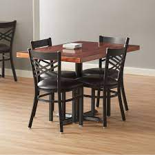 These pieces can be more practical for tall family members, add an interesting height variation to furnishings and also appear take up less space visually. Lancaster Table Seating 30 X 48 Recycled Wood Butcher Block Dining Height Table With 4 Black Cross Back Chairs Mahogany