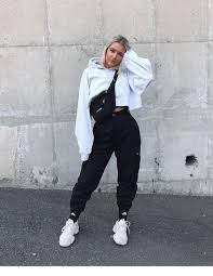 White Hoodie Black Pants Miladies Net Cute Casual Outfits Cute Outfits Hoodie Outfit