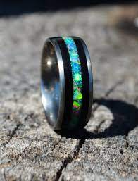 Black Opal Titanium Opal Ring Opal Engagement Ring Opal Ring Bentwood Ring Wood Ring Mens Opal Ring Engagement Ring Engagement Rings Opal Opal Wedding Rings Wooden Rings Engagement
