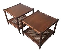 Vintage Faux Bamboo And Cane Side Tables A Pair On Chairish Com Faux Bamboo Side Table Wood Shelves