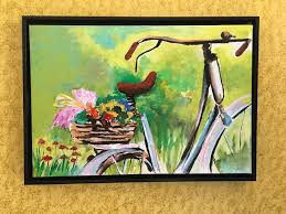Aly harte is a local artist from belfast, specialising in vibrant abstract and modern paintings. Flowers Basket On Bicycle Handmade Painting Black Frame Size 18 Inch H X 26 Inch W
