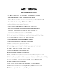 Art is the expression or presentation of human creative skill and imagination, usually in visual forms such as a drawing or a painting. 36 Best Art Trivia Questions And Answers This Is The Only List You Ll Need