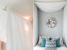 Diy canopy with lights bed without post. Guest Bedroom Diy Bed Canopy With Curtain Rods Stephaniemessick Com