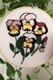 Pansy Flower Embroidery Etsy Embroidery Flowers Pansies Flowers Etsy Wall Art