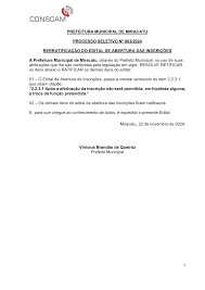 PREFEITURA MUNICIPAL DE MIRACATU PROCESSO SELETIVO Nº 0032024  RERRATIFICAÇÃO DO EDITAL DE ABERTURA DAS INSCRIÇÕES A Prefei