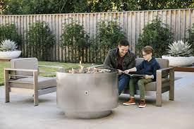 38 Inch Round Stainless Steel Fire Pit Fuel Options Are Natural Gas Remote Propane And Hidden Propane Tank Stainless Steel Fire Pit Steel Fire Pit Fire Pit