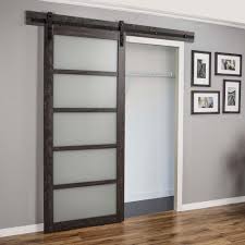 Truporte 36 In X 84 In Iron Age Gray Mdf Frosted Glass 5 Lite Design Sliding Barn Door With Rustic Glass Barn Doors Barn Doors Sliding Sliding Doors Interior