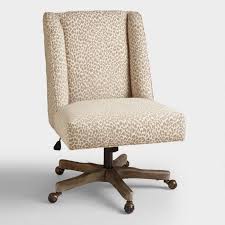 This elegantly simple desk chair features beautiful dark walnut wood and comfortable upholstery. With An Updated Wingback Profile And Natural Hued Leopard Print Fabric Upholstery Our Upholstered Office Chair Farmhouse Office Chairs Upholstered Desk Chair