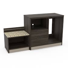 The bookcase part measures, with the legs attached: Simplicity Microfridge Combo With No Door 2 Drawer Dresser On Left And Upholstered Luggage Bench Seat On Left Artone