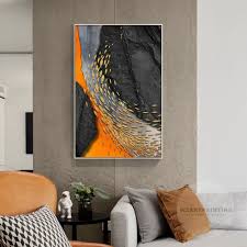 Gerahmte Wandkunst Abstrakte Goldfisch Schwarz Orange Tierdruck Gemalde Auf Leinwand Grosses B In 2020 Abstrakt Gemalde Auf Leinwand Geometrische Malerei
