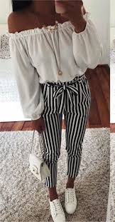 Black And White Striped Pants Womens Belt Striped Pants Women Striped Pants Women Casual Summer Outfits For Teens Casual Summer Outfits