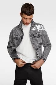 Zara Male Graffiti Denim Jacket Gray Xl Mens Jackets Casual Faux Leather Bomber Jacket Printed Denim Jacket