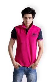 Black And Pink T Shirt Mens Wear This Pink Coloured Polo T Shirt With Black Half Sleeves From Mechanic Vintage Clothing For A Distinguished Look Rs850 Polo T Shirts Mens Shirts Mens Tops