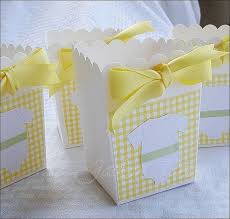 Baby Shower Popcorn Favor Box Yellow Gingham With Onesie Candy Holder Candy Buffet Baby Shower Favor Bag Baby Shower Favor Boxes Popcorn Baby Shower Favors