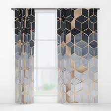 Black And Gold Pattern Curtains Soft Blue Gold Gradient Cubes Window Curtains Gold Curtains Living Room Blue And Gold Curtains Gold Curtains Bedroom