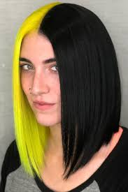 Black And Yellow Hair Hairbyryanshane Split Personalities In 2020 Half Colored Hair Wild Hair Color Split Hair