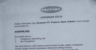 Hayati pratama mandiri merupakan perusahaan main dealer sepeda motor honda di kota padang, sumatera barat. Lowongan Kerja Pt Pratama Abadi Industri Info Loker Karawang