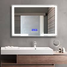 Neutral double vanity bathroom with brass planters. Brayden Studio Odea Illuminated Modern Contemporary Beveled Frameless Lighted Bathroom Vanity Mirror Reviews Wayfair