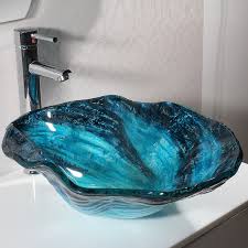 bathroom glass basin sink blue with
