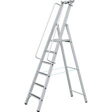 Abru 3 section loft ladder with handrail. Zarges Aluminium Step Ladder With Large Platform With Hand Rail On Both Sides For Self Assembly Kaiser Kraft International
