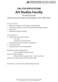 Ramon magsaysay highway extension, clark freeport zone, pampanga philippines. Art Studies Up Diliman The Department Of Art Studies Das Is Looking For Art Studies Faculty To Teach Full Time For The Second Semester Of Ay 2020 2021 Qualifications Ma Units Or