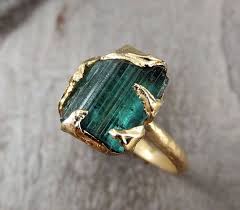 Reserved Raw Blue Green Tourmaline Gold Ring Rough Uncut Gemstone Tourmaline Recycled 14k Size 6 1 4 Stacking Cocktail Statement Byangeline Green Tourmaline Gemstones Gold Rings