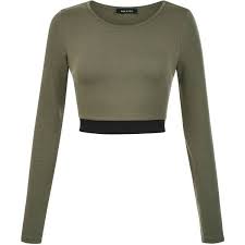 Black And White Long Sleeve Crop Top Olive Green Elasticated Hem Long Sleeve Crop Top Liked On Polyvore Featuring Tops Crop Tops S Olive Shirt Green Long Sleeve Shirt Long Sleeve Shirt Outfits