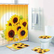 Check spelling or type a new query. Buy Pknoclan 4 Pcs Sunflowers Shower Curtain Sets With Non Slip Rug Toilet Lid Cover And Bath Mat Yellow Flower Shower Curtains With 12 Hooks Waterproof Fabric Shower Curtains For Bathroom Hellip Online In
