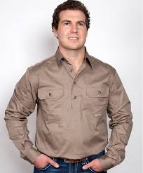 Just Country Mens Cameron 1 2 Button Workshirt Brown Roundyard