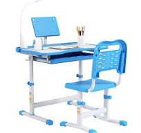 Qaba Kids Desk and Chair Set, School Study Desk with USB Light, Storage  Drawer for Writing, Activities, Arts, or Crafts, Blue and White