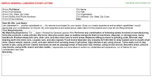 This general cover letter example (factory worker) can be downloaded in word document. General Laborer Cover Letter 10495