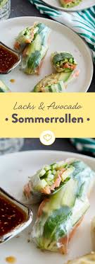 Asiatische Sommerrollen Mit Lachs Avocado Und Minze Rezept Sommerrollen Avocado Vorspeisen Rezepte