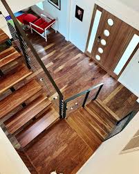 Typically, a stair tread extends out beyond the riser. Rustic Walnut Floating Stair Treads Modern Staircase Other By Hardwood Lumber Company Houzz