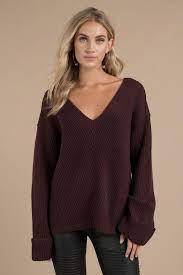How Deep V Neck Sweater In Wine Sweaters For Women Women Sweaters Winter Fashion