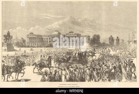 Government House, Calcutta, sketched by one of our special artists, 1876. 'Government House...occupies the principal site in Calcutta. It faces the Maidan...The plan of it might be described as a quadrangle, but