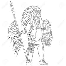 Practice coloring using the american symbols and monuments coloring pages with outlines of the statue of liberty, independence hall, lincoln memorial and more. Colouring Page Cute Cartoon Native American Indian Warrior With Royalty Free Cliparts Vectors And Stock Illustration Image 129818620