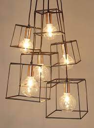 Bhs Illuminate Atelier Paola 6 Light Cluster Industial Glam Black Cage Box Cluster With Exposed Bulbs And Coppe Ceiling Lights Cluster Lights