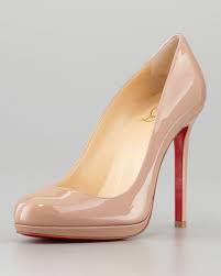 Artesur Christian Louboutin Round Toe Platform Pumps Nude Patent Leather Covered Heels