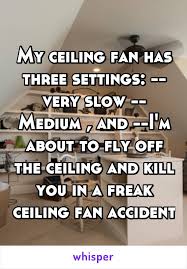 My Ceiling Fan Has Three Settings Very Slow Medium And I M About To Fly Off The Ceiling And Kill Yo Whisper Confessions Whisper Quotes Feeling Salty