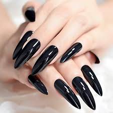 Clear acrylic nails with rhinestones. Coolnail Extra Long Sharp Classic Solid Black Stiletto False Nails Tips Oval Stilettos Bright Black Uv Gel Salon Acrylic Fake Nail Art Buy Online In Guam At Guam Desertcart Com Productid 80609226