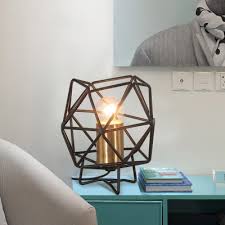 Benjara metal cage design sphere table lamp with tripod base, black and gold. Industrial 6 W Table Lamp With Metal Cage In Black Finish Beautifulhalo Com