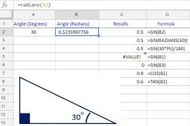 find the sine cosine and tangent in google spreadsheets