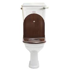 toilet met laag hangende stortbak van gietijzer en d vormige zitting gietijzer toilet porselein